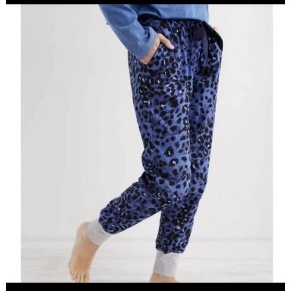 Aerie Blue Leopard Print Jogger Pajama Pants - L - Picture 1 of 7